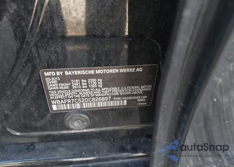 2013 BMW 535I from USA, damaged, VIN WBAFR7C52DC826897